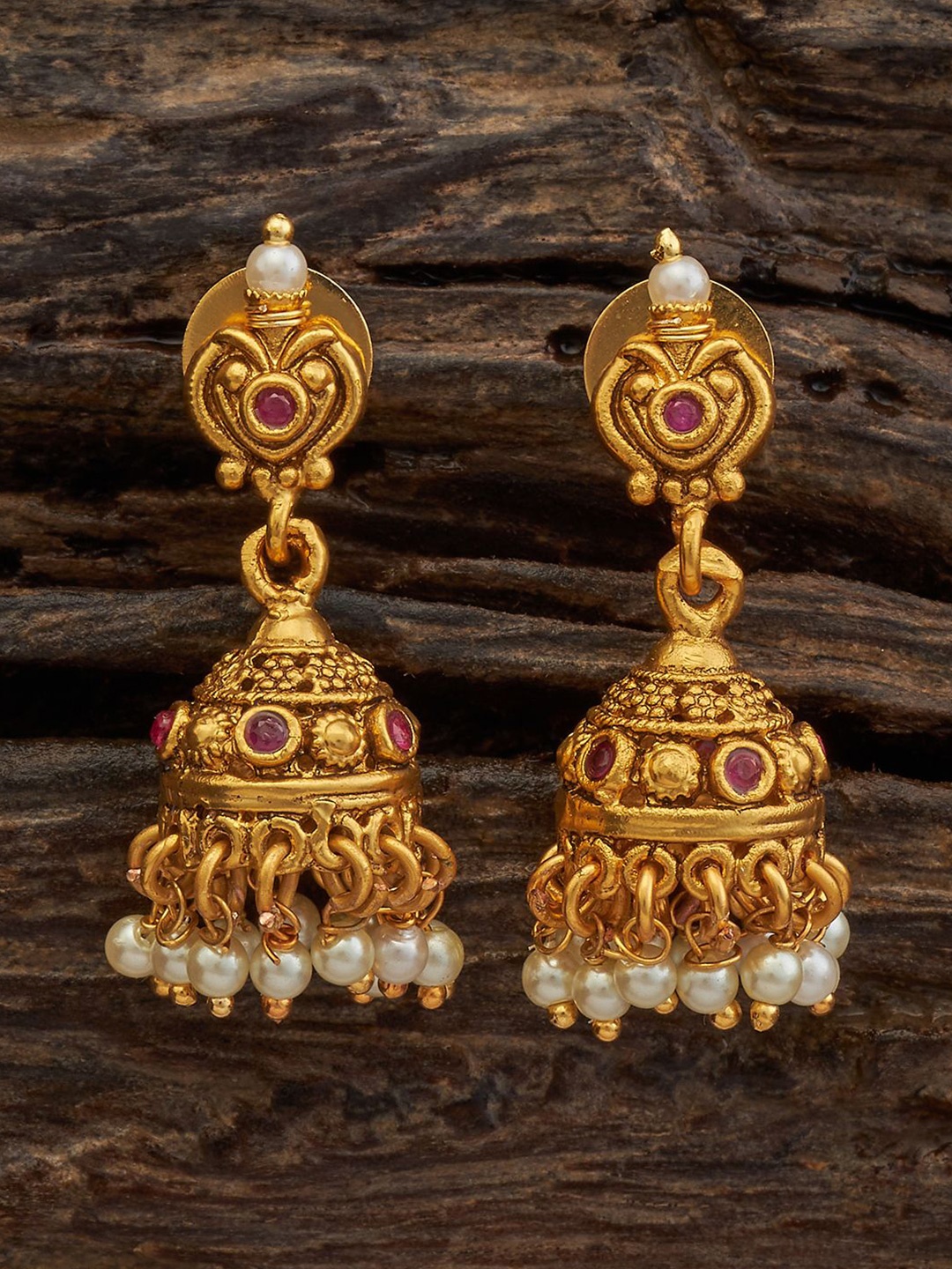 Kushal's Fashion Jewellery Gold-Plated Stone Studded & Beaded Dome Shaped Antique Jhumkas, Red
Kushal's Fashion Jewellery Gold-Plated Stone Studded & Beaded Dome Shaped Antique Jhumkas, Red