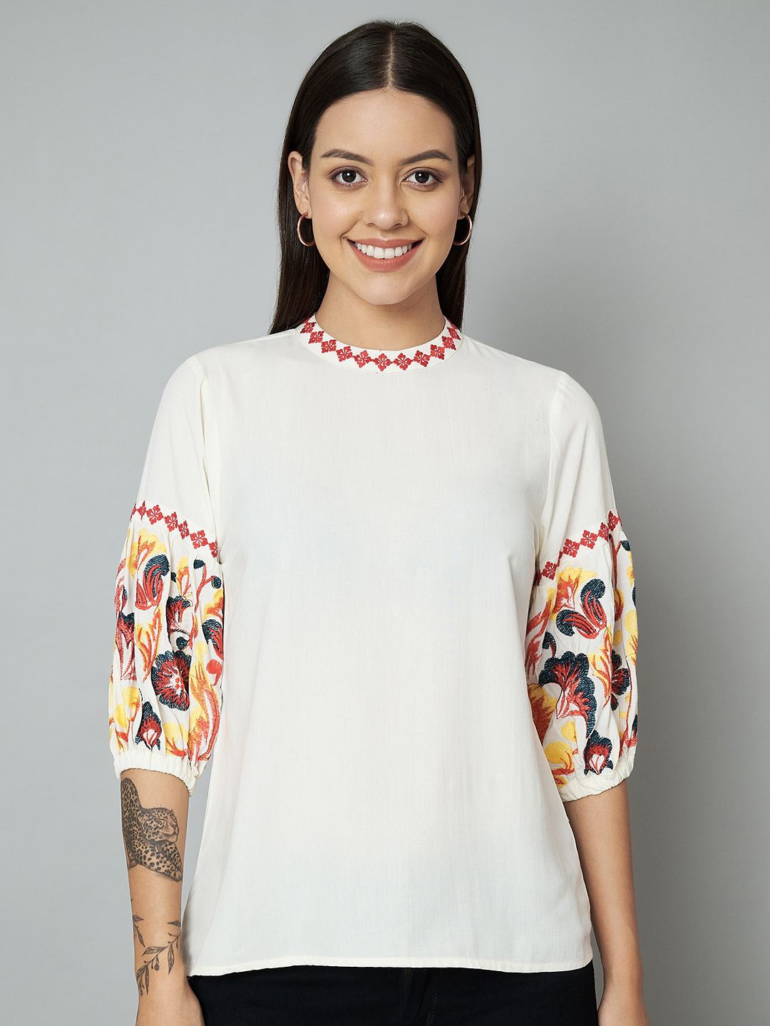 all about you Floral Embroidered Mandarin Collar Puff Sleeve Top, White
all about you Floral Embroidered Mandarin Collar Puff Sleeve Top, White