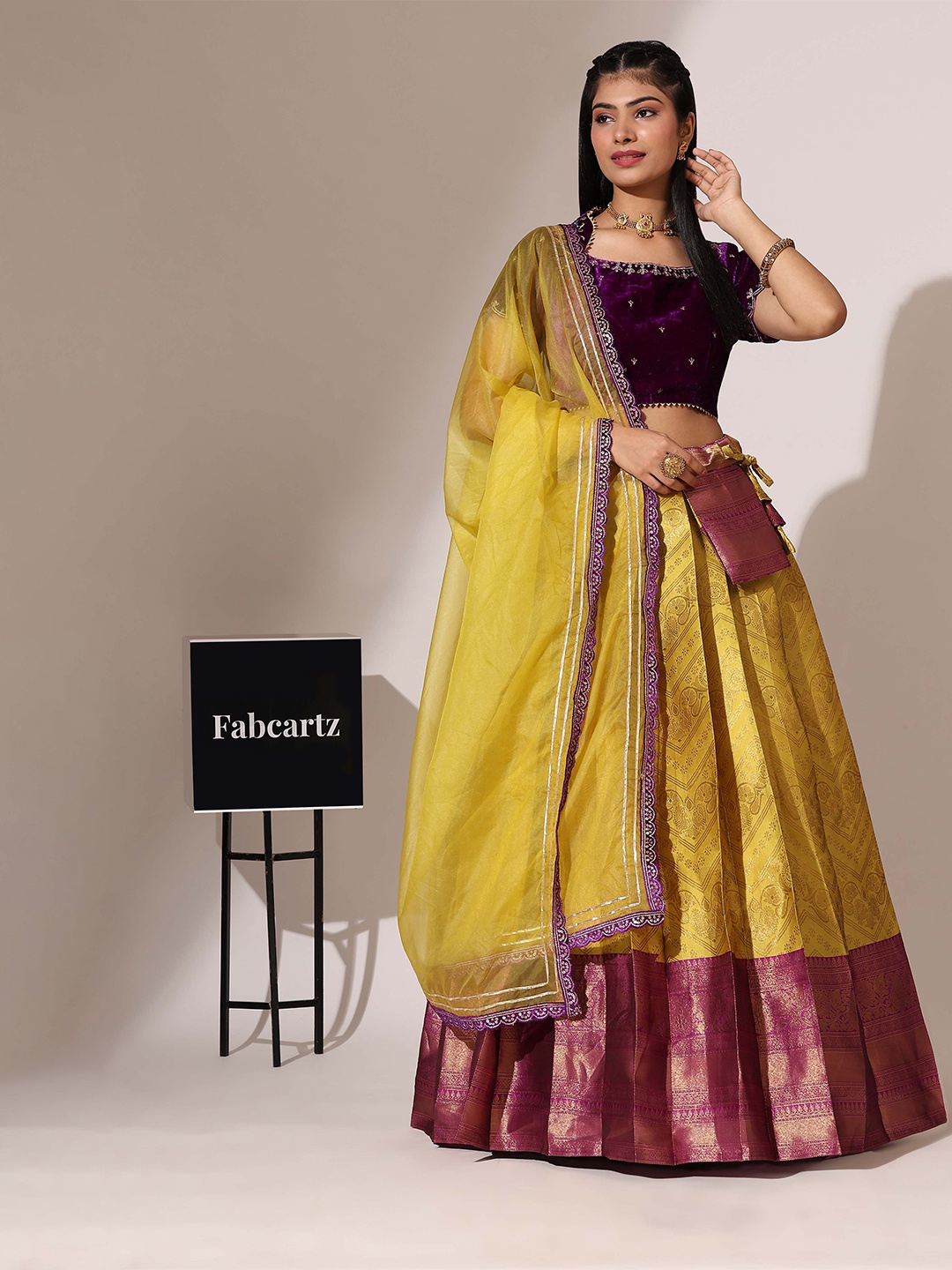 Fabcartz Embroidered Sequinned Semi-Stitched Lehenga & Unstitched Blouse With Dupatta, Yellow
Fabcartz Embroidered Sequinned Semi-Stitched Lehenga & Unstitched Blouse With Dupatta, Yellow