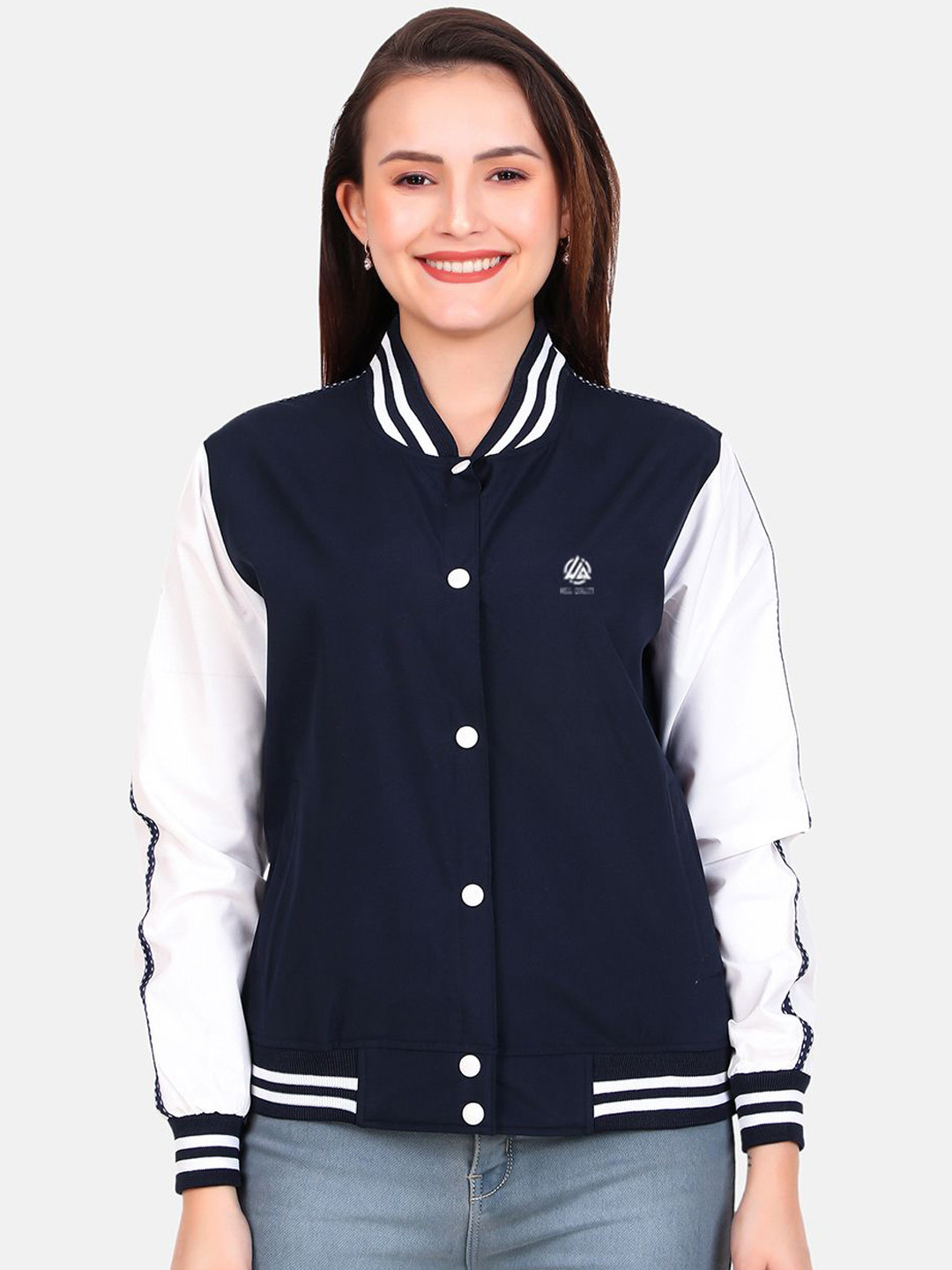 WELL QUALITY Women Colourblocked Windcheater Training or Gym Sporty Jacket with Embroidered, Navy blue
WELL QUALITY Women Colourblocked Windcheater Training or Gym Sporty Jacket with Embroidered, Navy blue