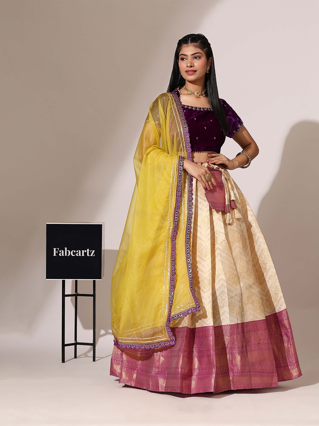 Fabcartz Embroidered Sequinned Semi-Stitched Lehenga & Unstitched Blouse With Dupatta, Cream
Fabcartz Embroidered Sequinned Semi-Stitched Lehenga & Unstitched Blouse With Dupatta, Cream