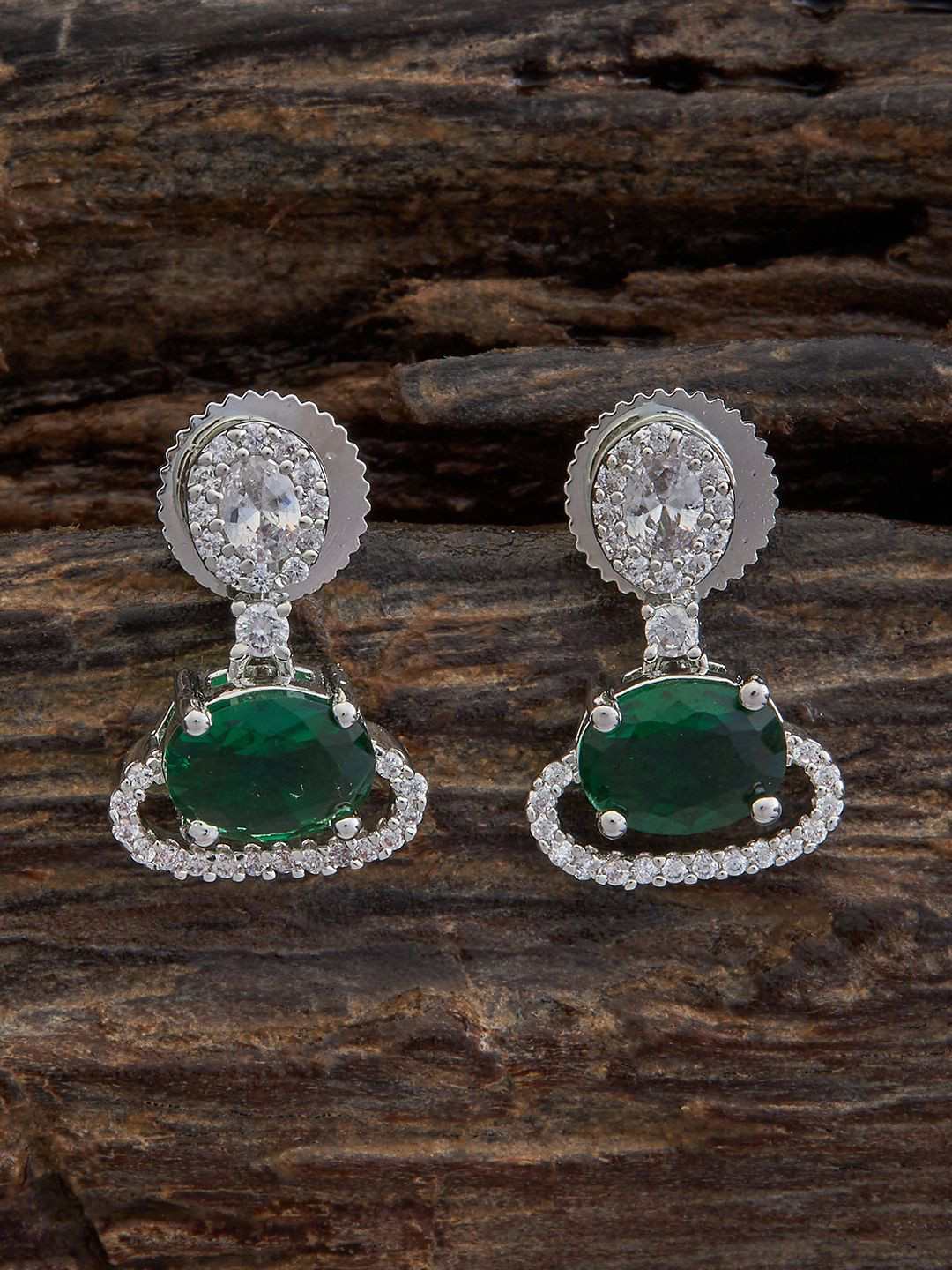 Kushal's Fashion Jewellery Rhodium-Plated Cubic Zirconia Studded Classic Drop Earrings, Green 
Kushal's Fashion Jewellery Rhodium-Plated Cubic Zirconia Studded Classic Drop Earrings, Green