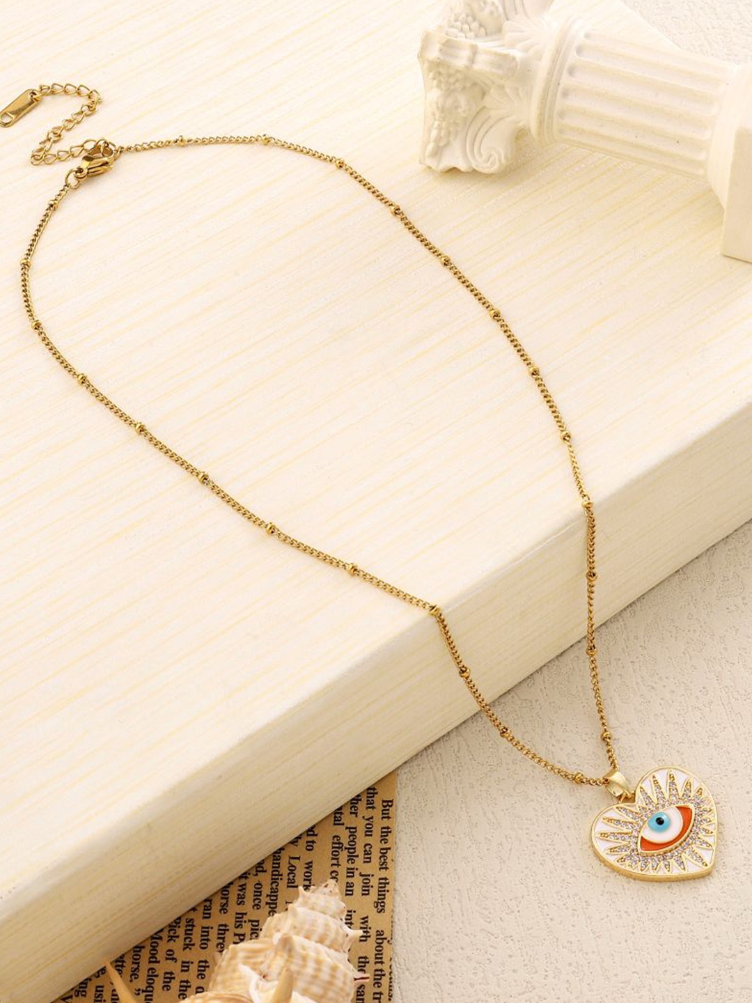 SALTY Stainless Steel Stone-Studded Heart Shaped Evil Eye Pendants With Chains, Gold
SALTY Stainless Steel Stone-Studded Heart Shaped Evil Eye Pendants With Chains, Gold