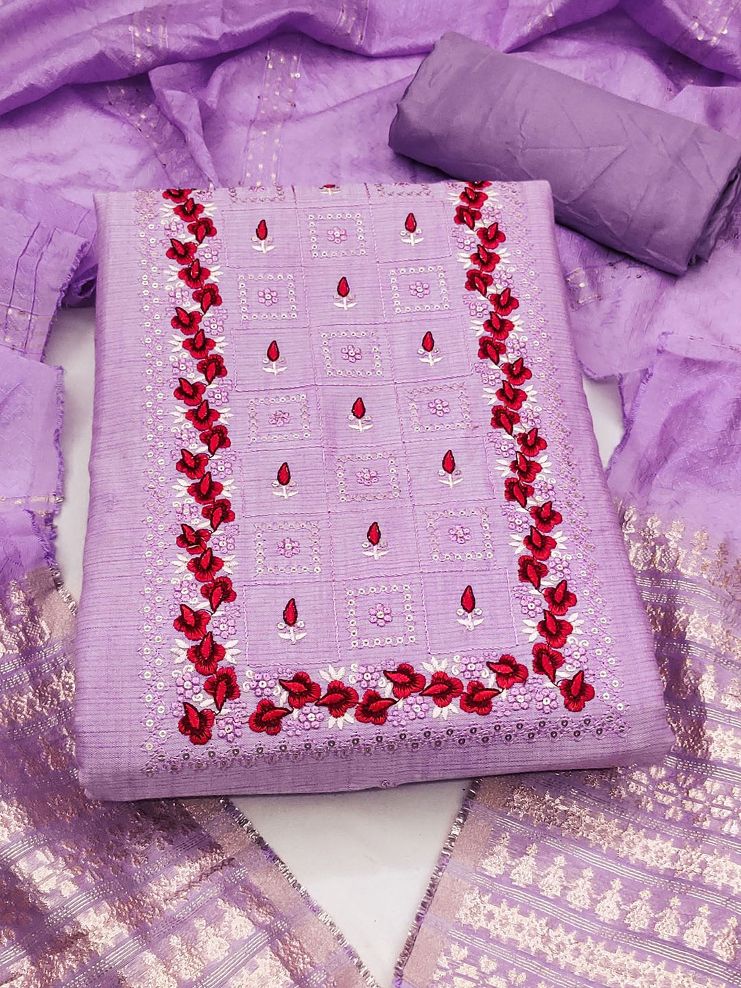 Ishin Ethnic Motifs Embroidered Sequinned Pure Cotton Unstitched Dress Material, Purple
Ishin Ethnic Motifs Embroidered Sequinned Pure Cotton Unstitched Dress Material, Purple