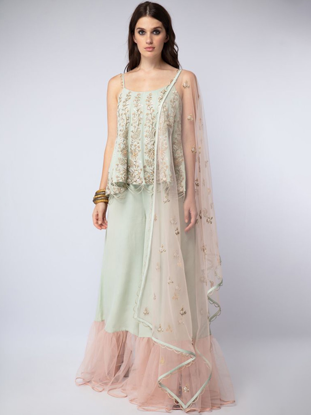 Payal Singhal Floral Embroidered Thread Work A Line Top with Palazzos & Dupatta, Pink
Payal Singhal Floral Embroidered Thread Work A Line Top with Palazzos & Dupatta, Pink