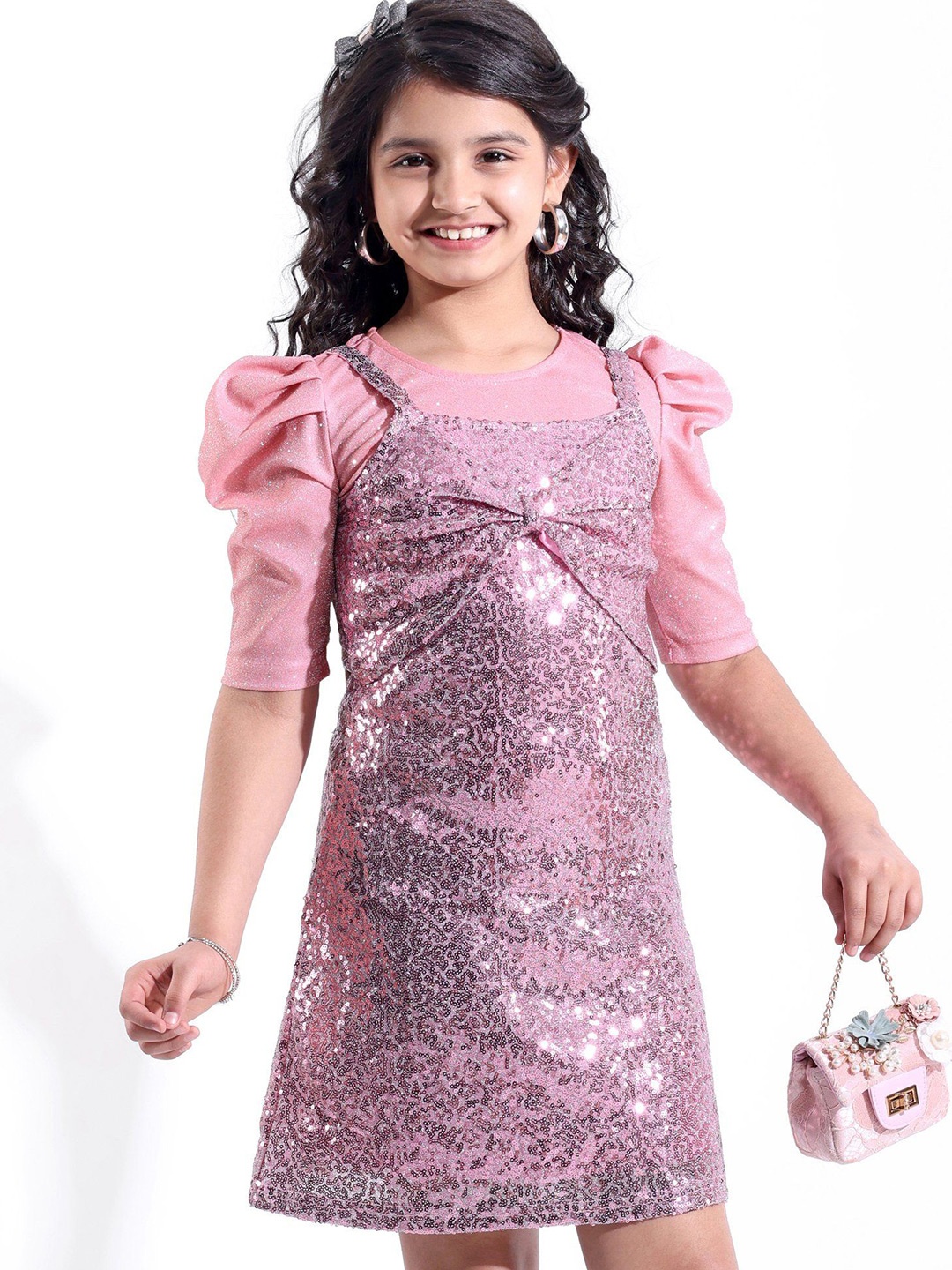 Hola Bonita Girls Sequin and Shimmer Embellished A-line Dress with Half Sleeves Top, Pink
Hola Bonita Girls Sequin and Shimmer Embellished A-line Dress with Half Sleeves Top, Pink