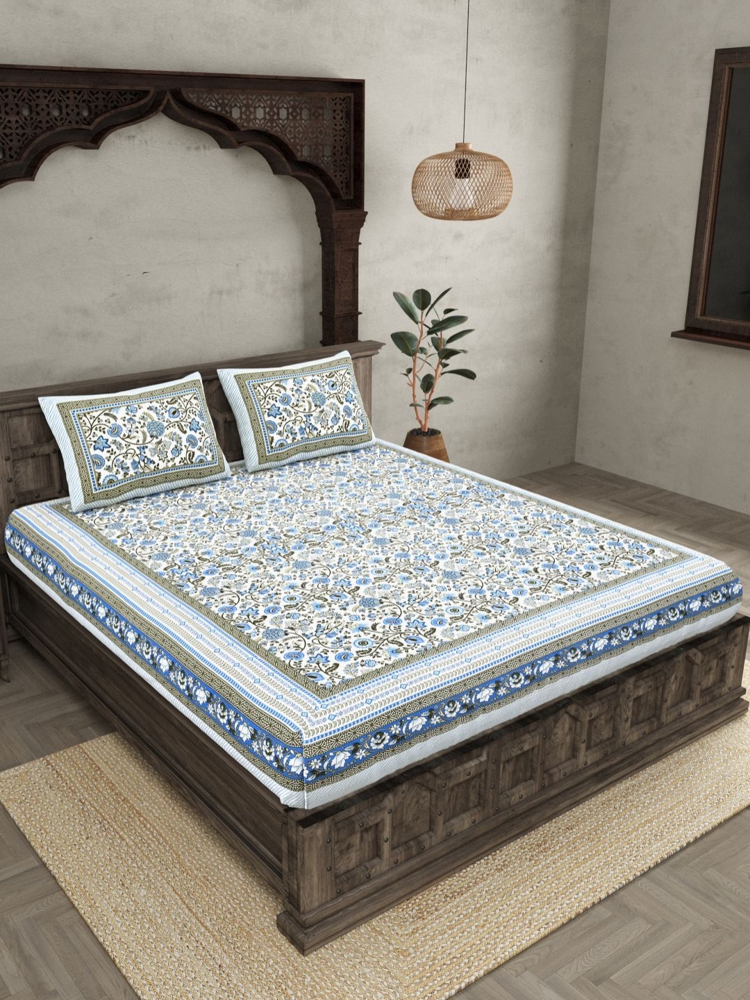 JAIPUR FABRIC Blue Floral Cotton 144 TC Pure Cotton King Bedsheet with 2 Pillow Covers
JAIPUR FABRIC Blue Floral Cotton 144 TC Pure Cotton King Bedsheet with 2 Pillow Covers