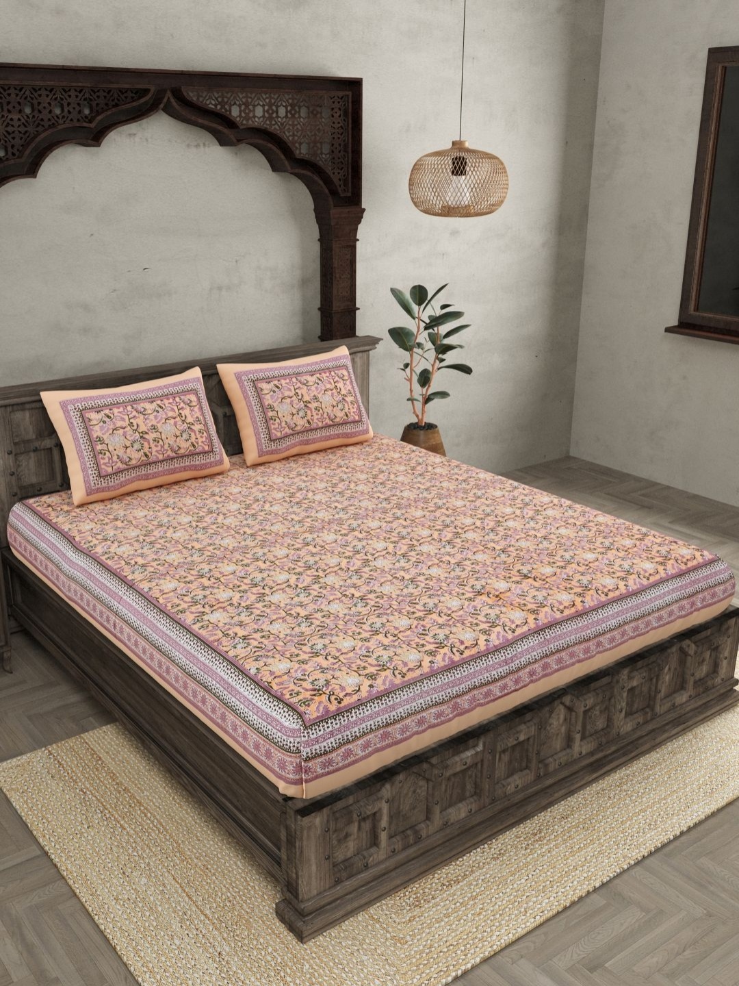 JAIPUR FABRIC Peach-Coloured Floral 144 TC Cotton King Bedsheet with 2 Pillow Covers
JAIPUR FABRIC Peach-Coloured Floral 144 TC Cotton King Bedsheet with 2 Pillow Covers