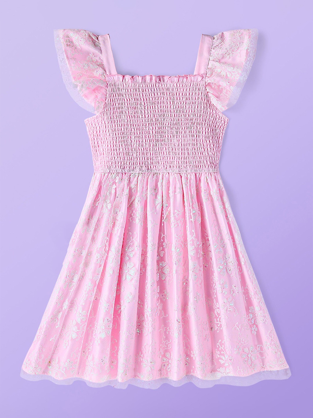 Hola Bonita Girls Floral Printed Square Neck Flutter Sleeves Net Fit & Flare Dress, Pink
Hola Bonita Girls Floral Printed Square Neck Flutter Sleeves Net Fit & Flare Dress, Pink