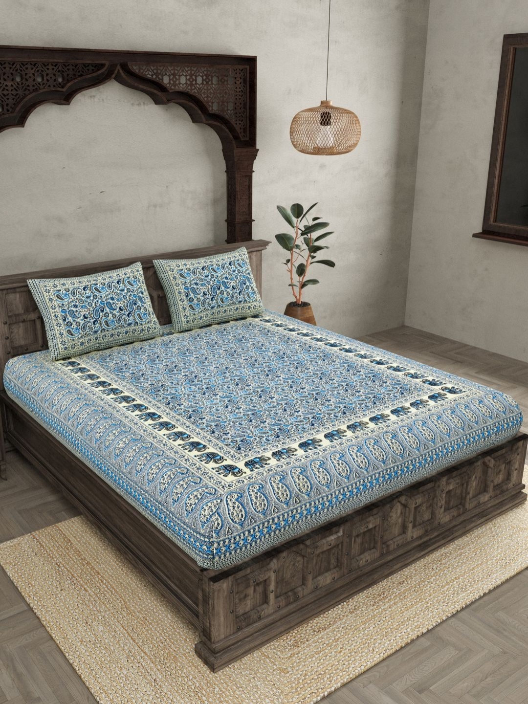 JAIPUR FABRIC Blue Ethnic Motifs 144 TC Pure Cotton King Bedsheet with 2 Pillow Covers
JAIPUR FABRIC Blue Ethnic Motifs 144 TC Pure Cotton King Bedsheet with 2 Pillow Covers