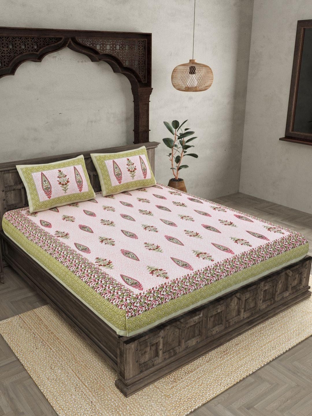 JAIPUR FABRIC Green Ethnic Motifs 144 TC Pure Cotton King Bedsheet with 2 Pillow Covers
JAIPUR FABRIC Green Ethnic Motifs 144 TC Pure Cotton King Bedsheet with 2 Pillow Covers