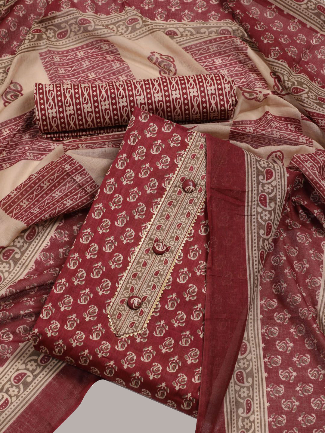 Meena Bazaar Printed Unstitched Dress Material, Maroon 
Meena Bazaar Printed Unstitched Dress Material, Maroon