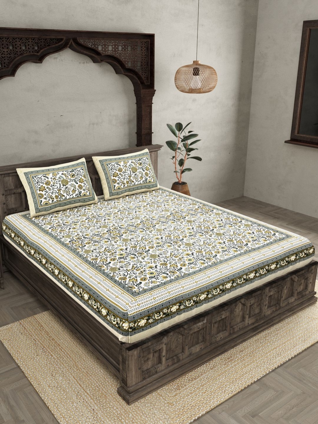 JAIPUR FABRIC Green & White Floral 144 TC Pure Cotton King Bedsheet with 2 Pillow Covers
JAIPUR FABRIC Green & White Floral 144 TC Pure Cotton King Bedsheet with 2 Pillow Covers