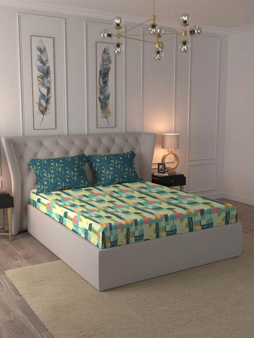 MYTRIDENT Dusk and Dawn Blue & Green Abstract Cotton Queen Bedsheet with 2 Pillow Covers, Turquoise blue
MYTRIDENT Dusk and Dawn Blue & Green Abstract Cotton Queen Bedsheet with 2 Pillow Covers, Turquoise blue
