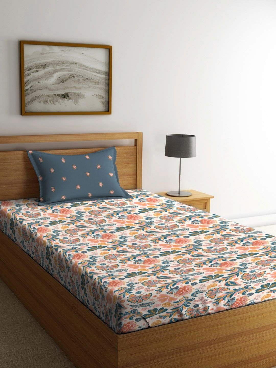 MYTRIDENT Dusk and Dawn Navy Blue Floral Pure Cotton Single Bedsheet & 1 Pillow Cover
MYTRIDENT Dusk and Dawn Navy Blue Floral Pure Cotton Single Bedsheet & 1 Pillow Cover
