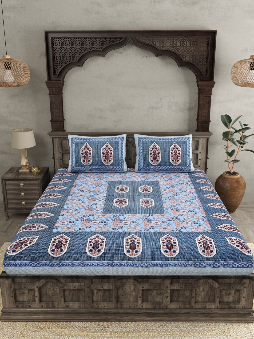 JAIPUR FABRIC Blue Ethnic Motifs 144 TC Pure Cotton King Bedsheet with 2 Pillow Covers
JAIPUR FABRIC Blue Ethnic Motifs 144 TC Pure Cotton King Bedsheet with 2 Pillow Covers
