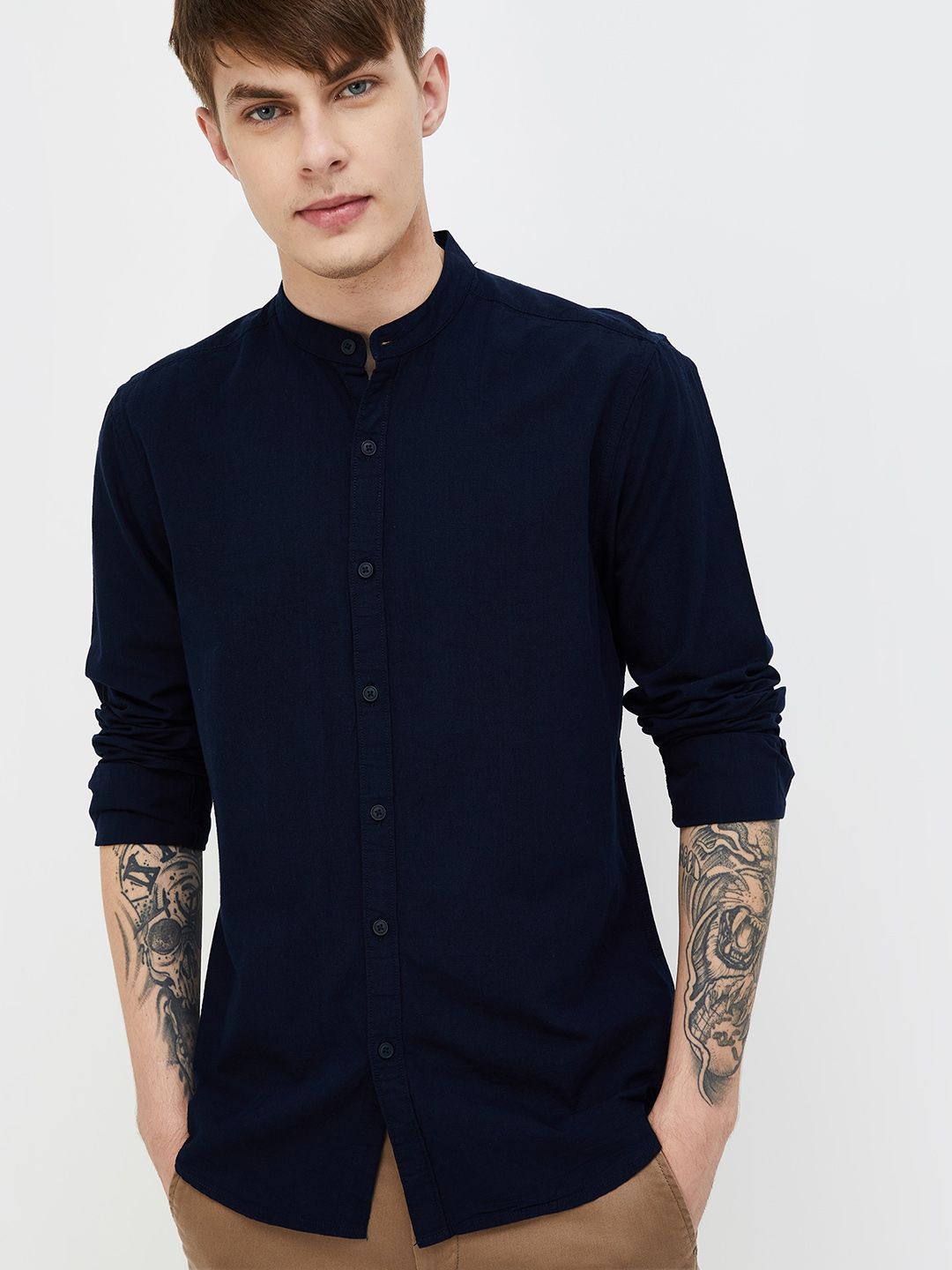 Fame Forever by Lifestyle Men Mandarin Collar Solid Cotton Slim Fit Casual Shirt, Blue
Fame Forever by Lifestyle Men Mandarin Collar Solid Cotton Slim Fit Casual Shirt, Blue