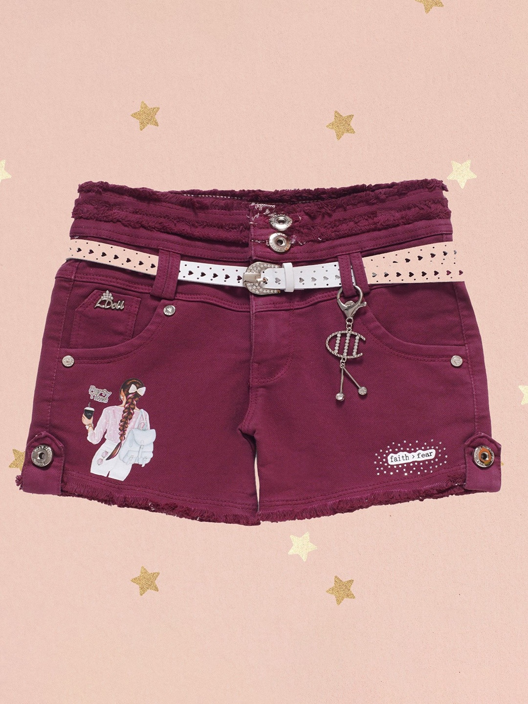 Arshia Fashions Girls Conversational Printed Slim Fit High-Rise Denim Shorts, Maroon
Arshia Fashions Girls Conversational Printed Slim Fit High-Rise Denim Shorts, Maroon