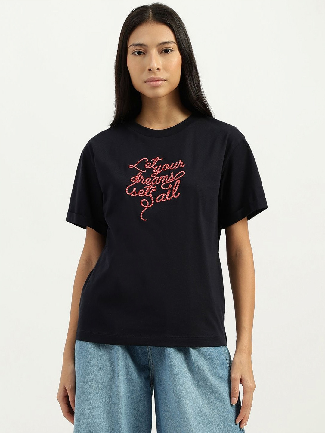 United Colors of Benetton Women Typography Printed Round Neck Pure Cotton T-shirt, Blue
United Colors of Benetton Women Typography Printed Round Neck Pure Cotton T-shirt, Blue