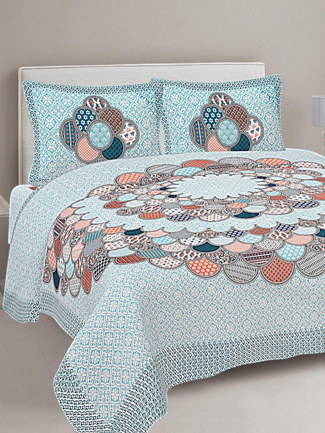 FrionKandy Living Turquoise Blue Printed Cotton 180 TC King Bedsheet with 2 Pillow Covers
FrionKandy Living Turquoise Blue Printed Cotton 180 TC King Bedsheet with 2 Pillow Covers