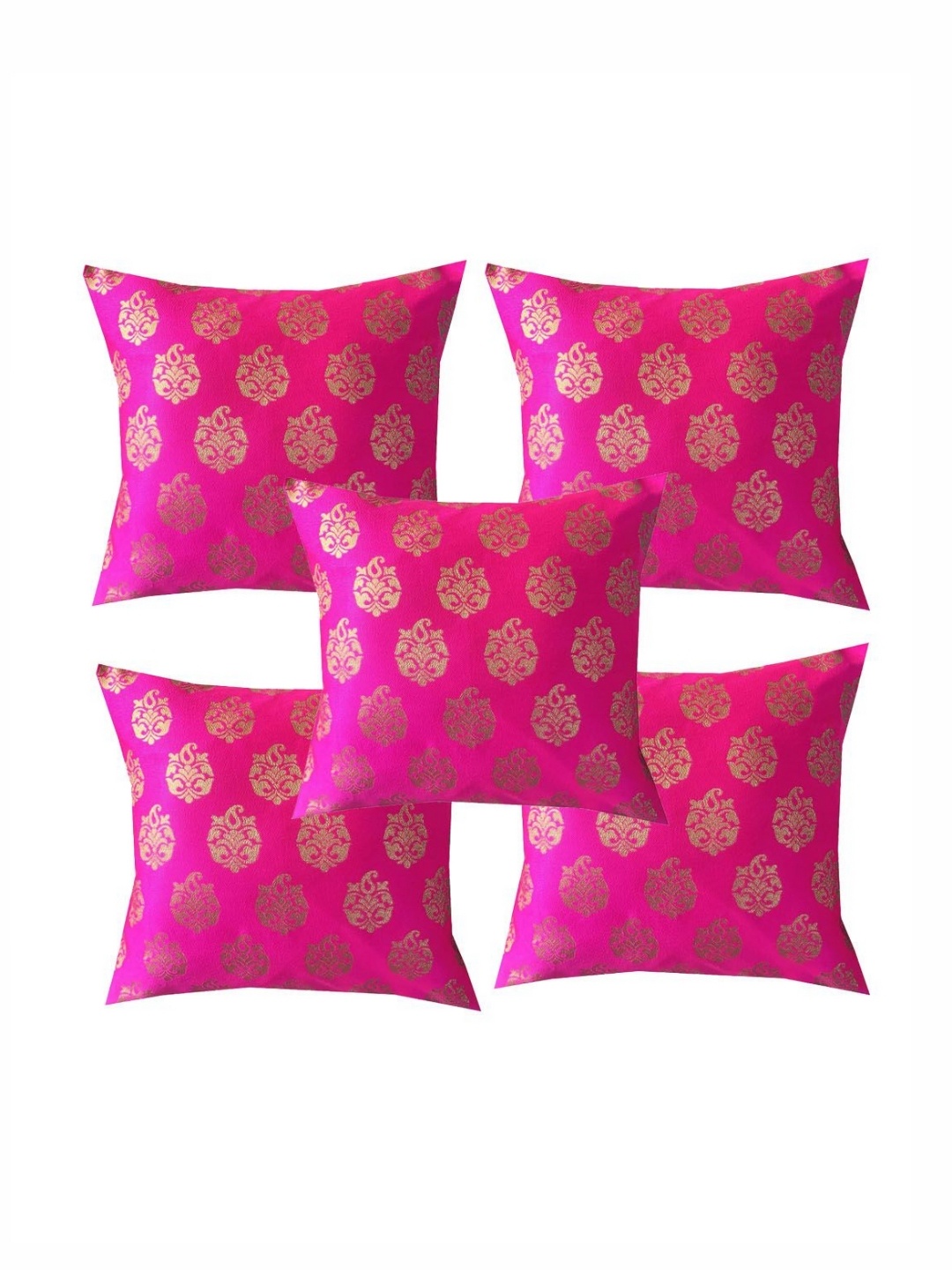 Pink Parrot Pink & Gold-Toned 5 Pieces Ethnic Motifs Square Jacquard Zari Cushion Covers
Pink Parrot Pink & Gold-Toned 5 Pieces Ethnic Motifs Square Jacquard Zari Cushion Covers