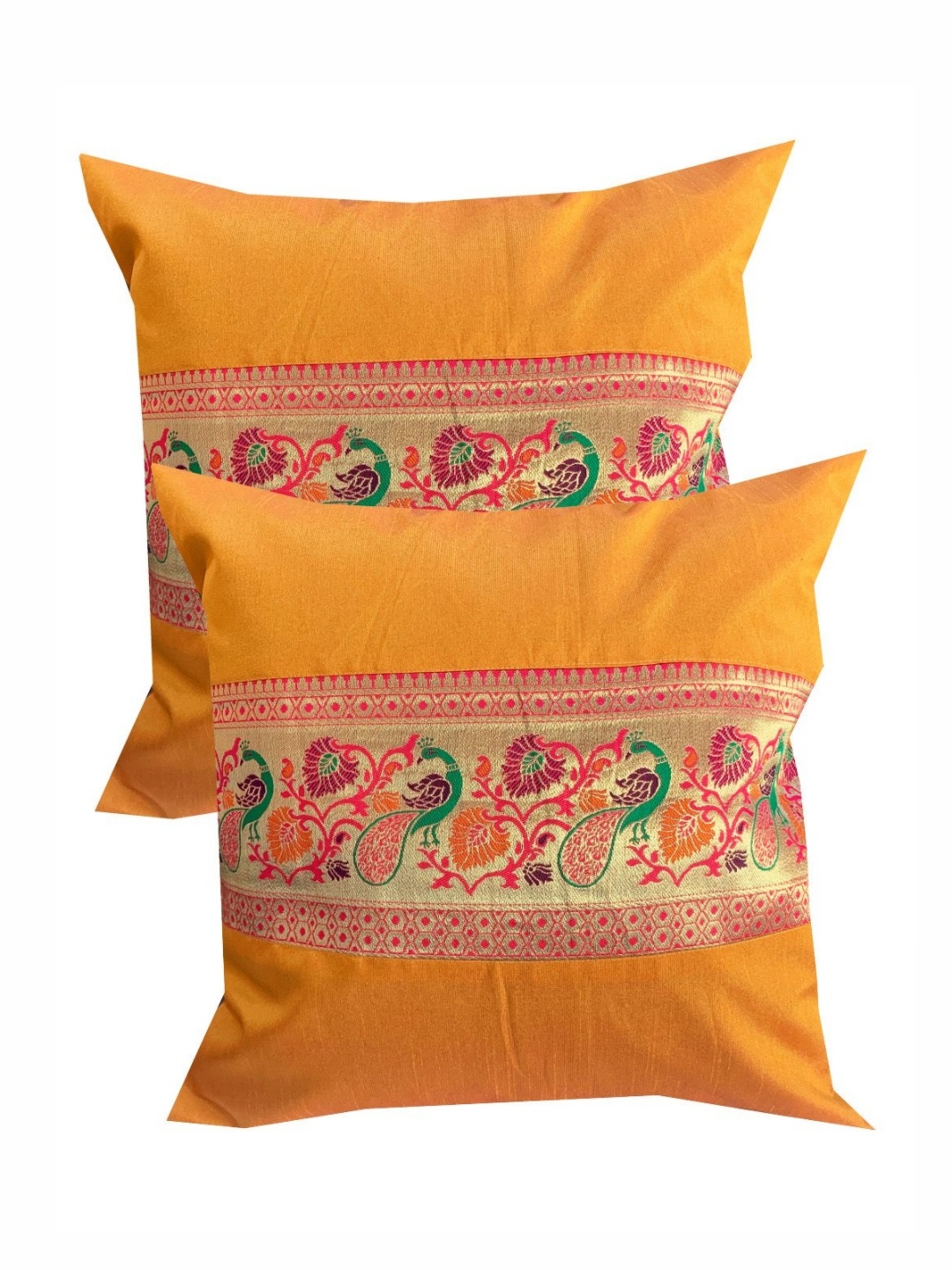 Pink Parrot Orange Colored & Green 2 Pieces Ethnic Motifs Zari Work Square Cushion Covers
Pink Parrot Orange Colored & Green 2 Pieces Ethnic Motifs Zari Work Square Cushion Covers