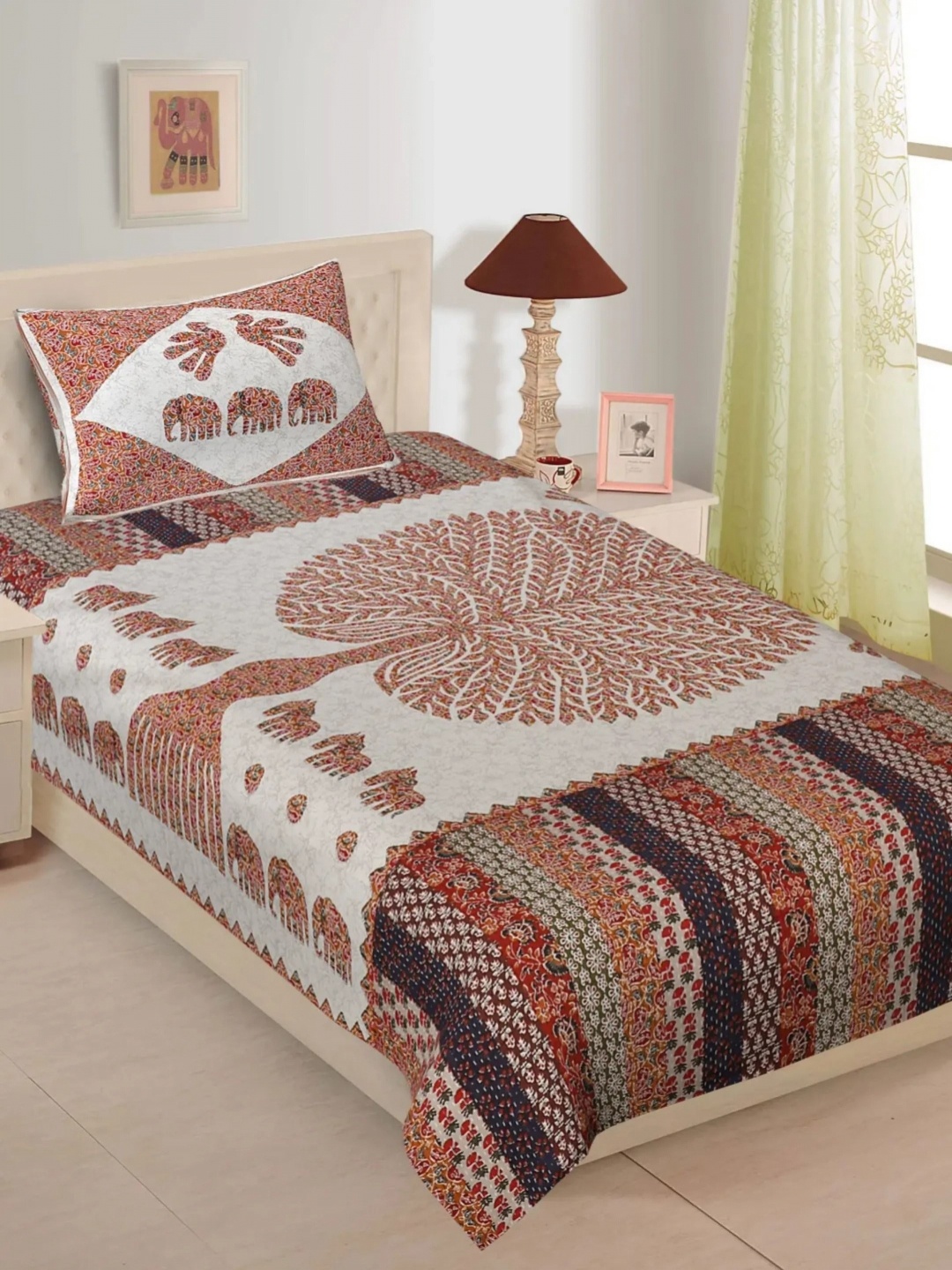 LIVING ROOTS Orange Ethnic Motifs Printed 144 TC Cotton Single Bedsheet With Pillow Cover
LIVING ROOTS Orange Ethnic Motifs Printed 144 TC Cotton Single Bedsheet With Pillow Cover