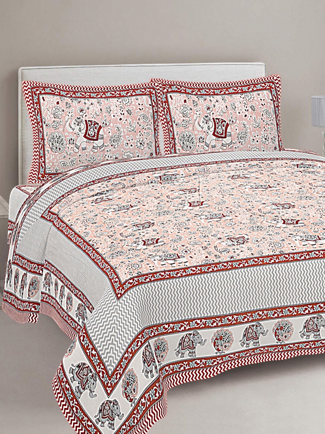 FrionKandy Living Orange & White Printed Cotton 180 TC King Bedsheet With 2 Pillow Covers
FrionKandy Living Orange & White Printed Cotton 180 TC King Bedsheet With 2 Pillow Covers