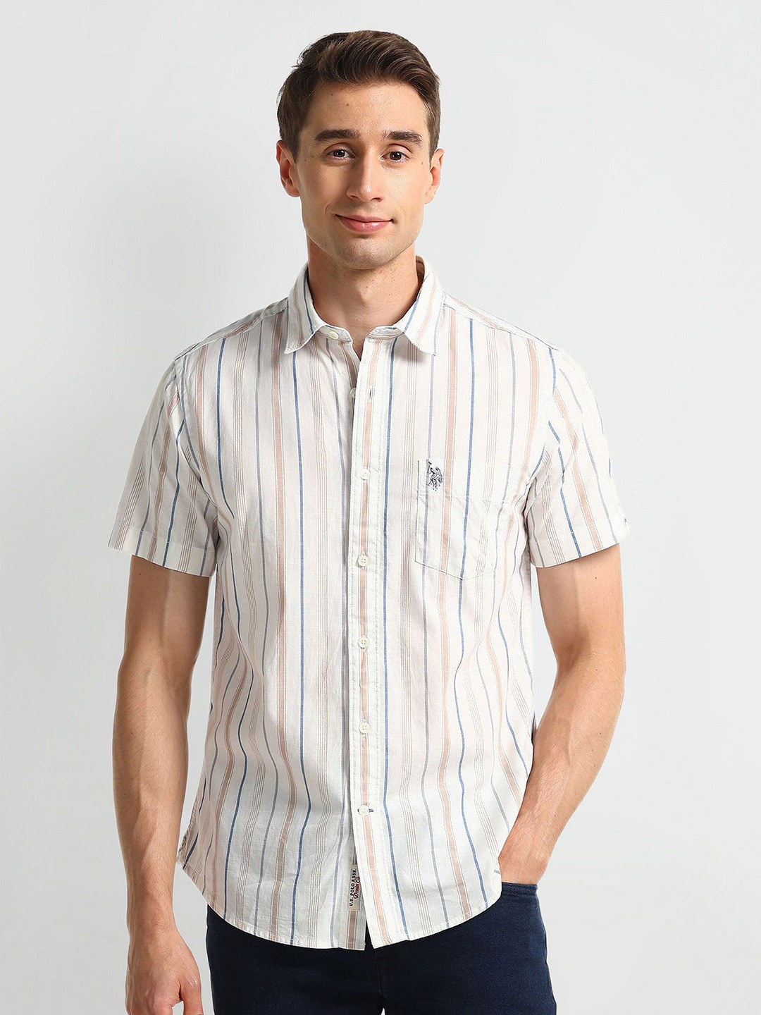 U.S. Polo Assn. Denim Co. Men Modern Vertical Striped Cotton Slim Fit Casual Shirt, White
U.S. Polo Assn. Denim Co. Men Modern Vertical Striped Cotton Slim Fit Casual Shirt, White