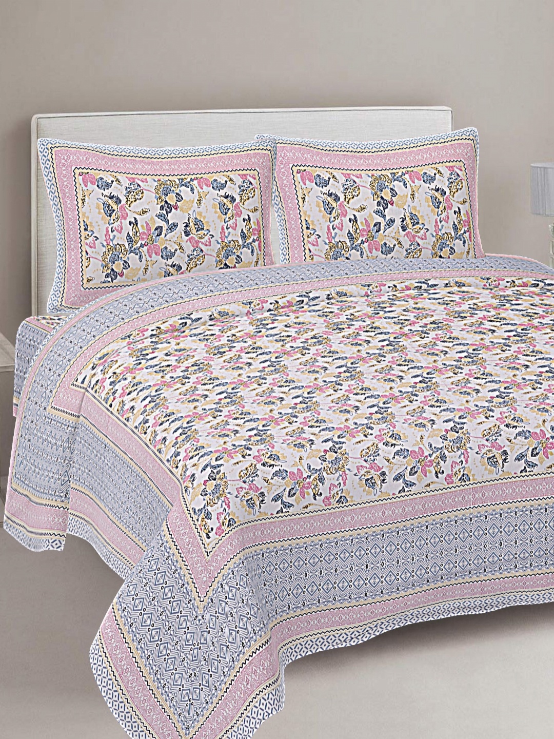 FrionKandy Living Pink & Blue Printed Cotton 180 TC King Bedsheet With 2 Pillow Covers
FrionKandy Living Pink & Blue Printed Cotton 180 TC King Bedsheet With 2 Pillow Covers