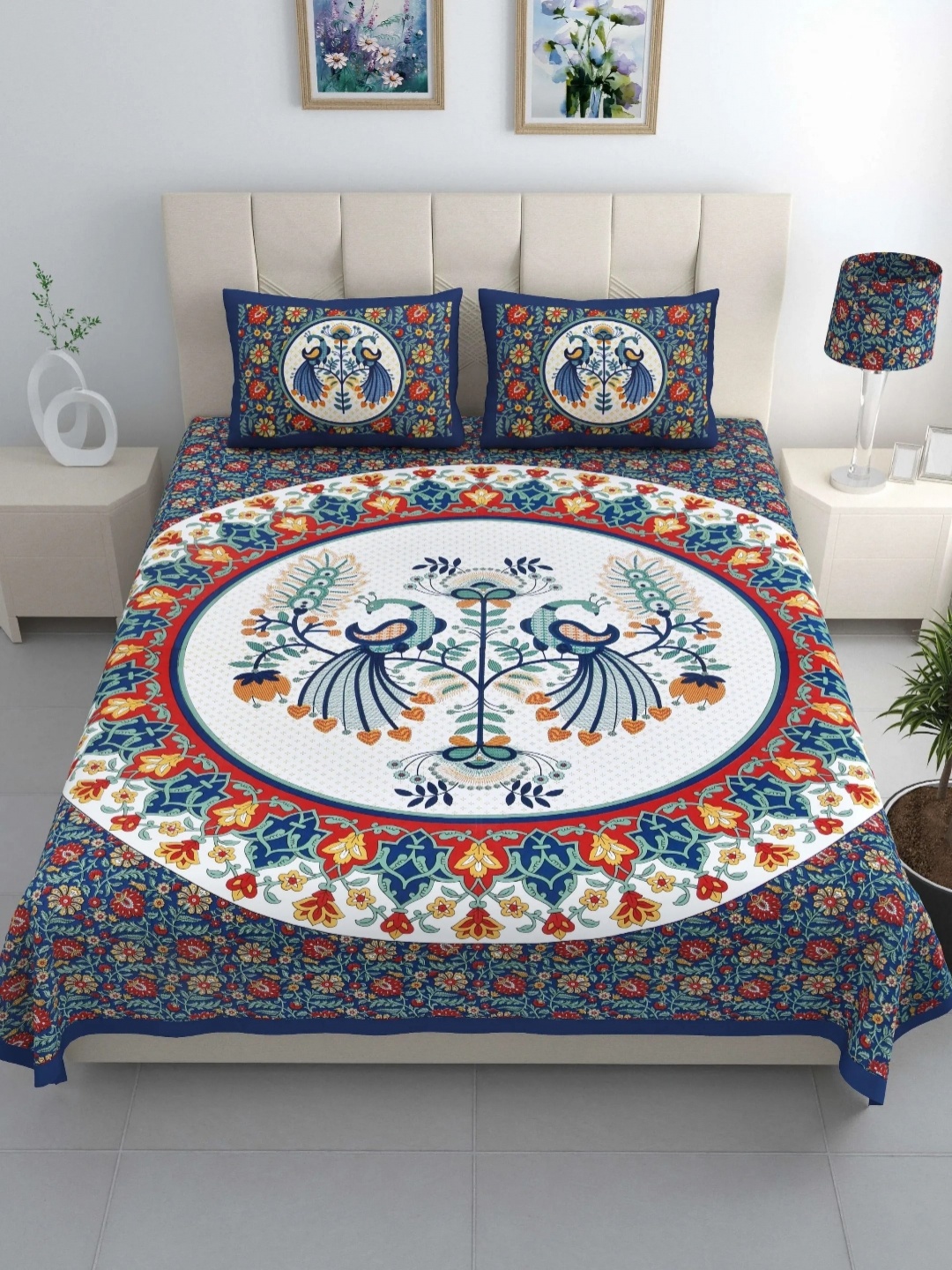 LIVING ROOTS White & Blue Floral Cotton 210 TC King Bedsheet with 2 Pillow Covers
LIVING ROOTS White & Blue Floral Cotton 210 TC King Bedsheet with 2 Pillow Covers