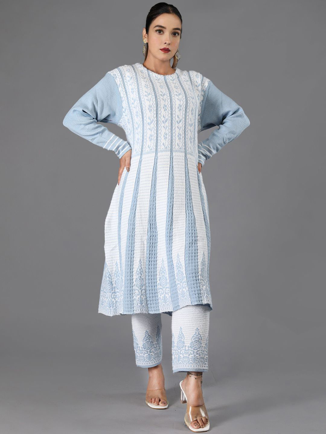TYSORT Ethnic Motifs Woven Design Knitted Weave A-Line Kurta With Trouser, Turquoise blue
TYSORT Ethnic Motifs Woven Design Knitted Weave A-Line Kurta With Trouser, Turquoise blue