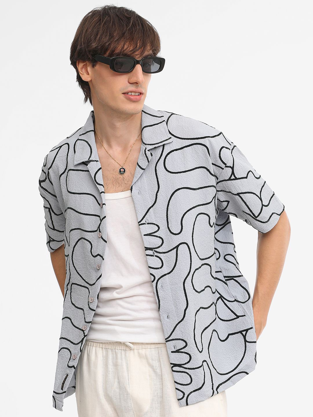 Campus Sutra Men Comfort Cuban Collar Abstract Printed Oversized Casual Shirt, Grey
Campus Sutra Men Comfort Cuban Collar Abstract Printed Oversized Casual Shirt, Grey