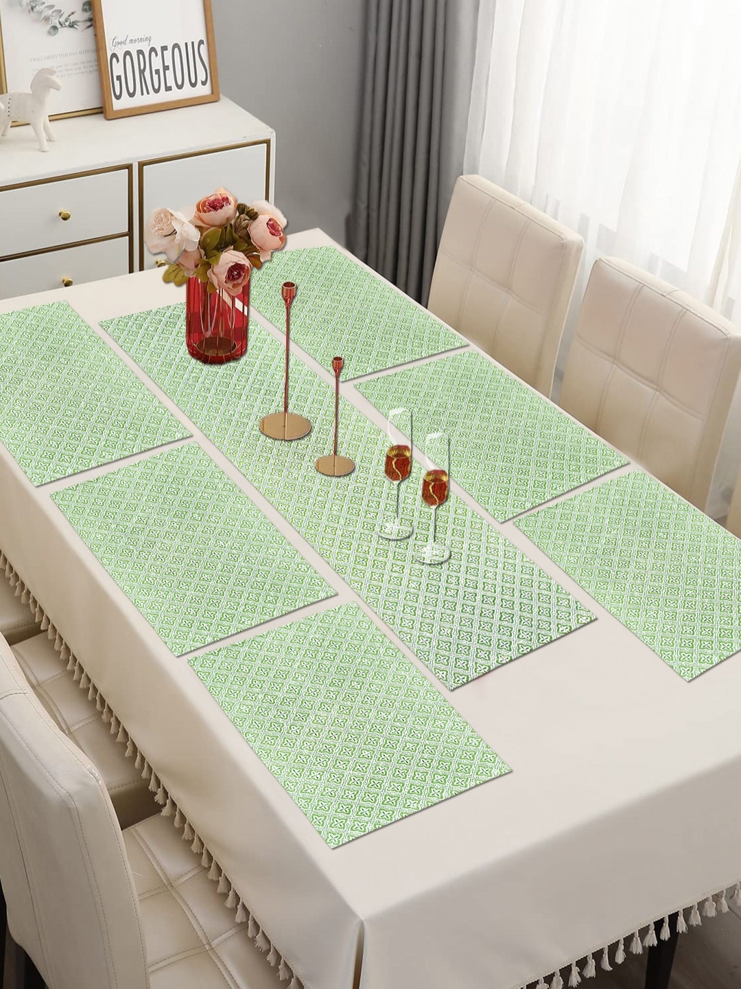 ANA Green & White 7 Pcs Floral Printed Rectangle Cotton Table Placemats & Table Runner
ANA Green & White 7 Pcs Floral Printed Rectangle Cotton Table Placemats & Table Runner