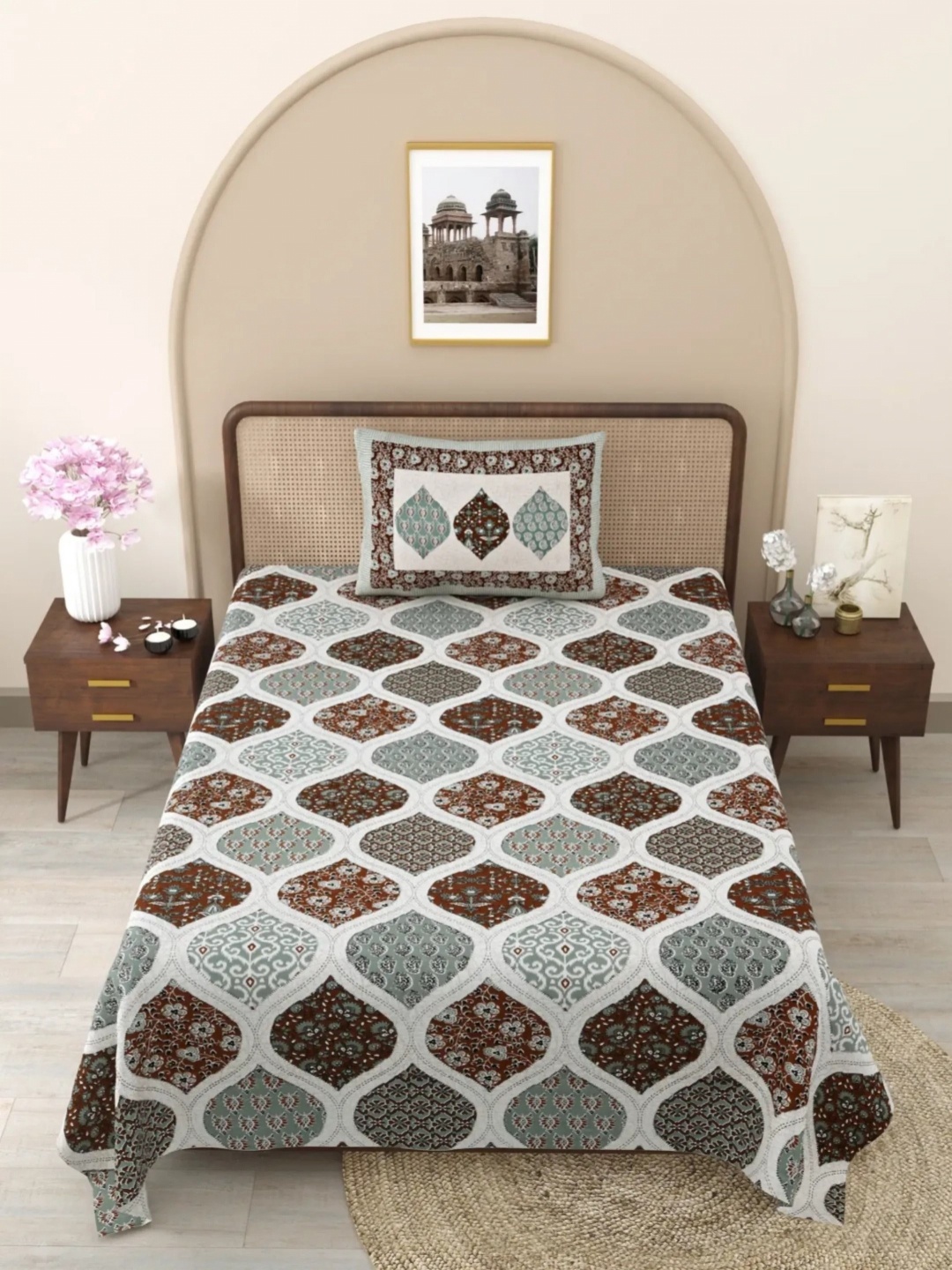 LIVING ROOTS White & Green Ethnic Motifs Cotton 144 TC Single Bedsheet with 1 Pillow Cover
LIVING ROOTS White & Green Ethnic Motifs Cotton 144 TC Single Bedsheet with 1 Pillow Cover