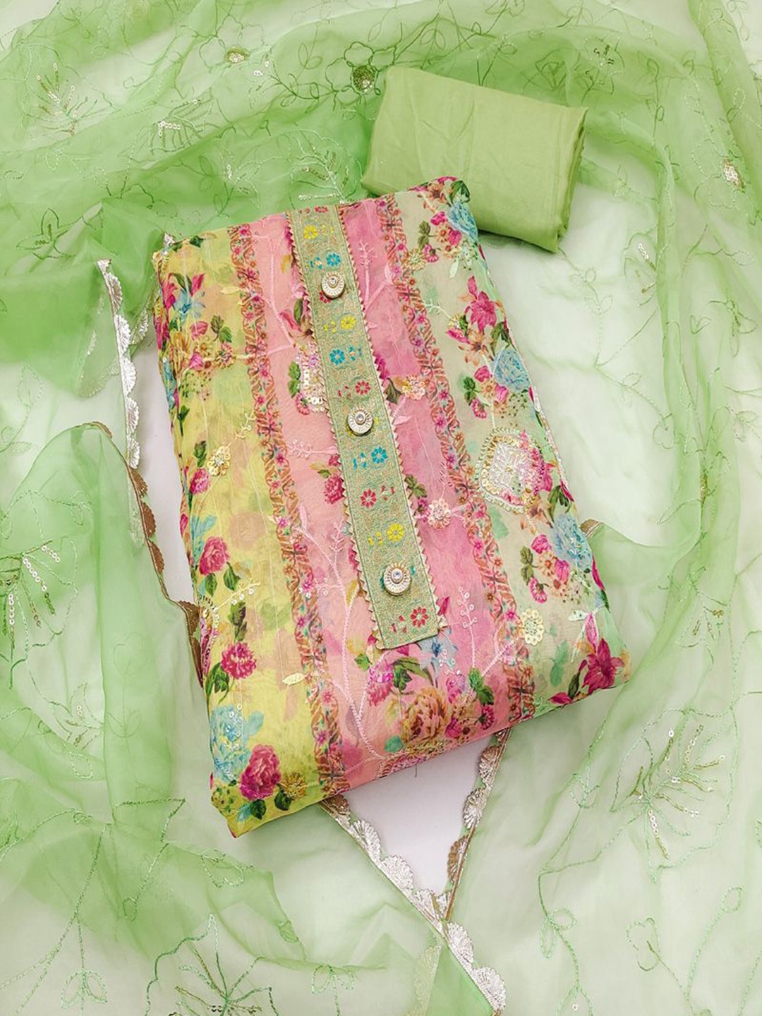 ASISA Floral Embroidered Beads and Stones Organza Unstitched Dress Material, Green
ASISA Floral Embroidered Beads and Stones Organza Unstitched Dress Material, Green
