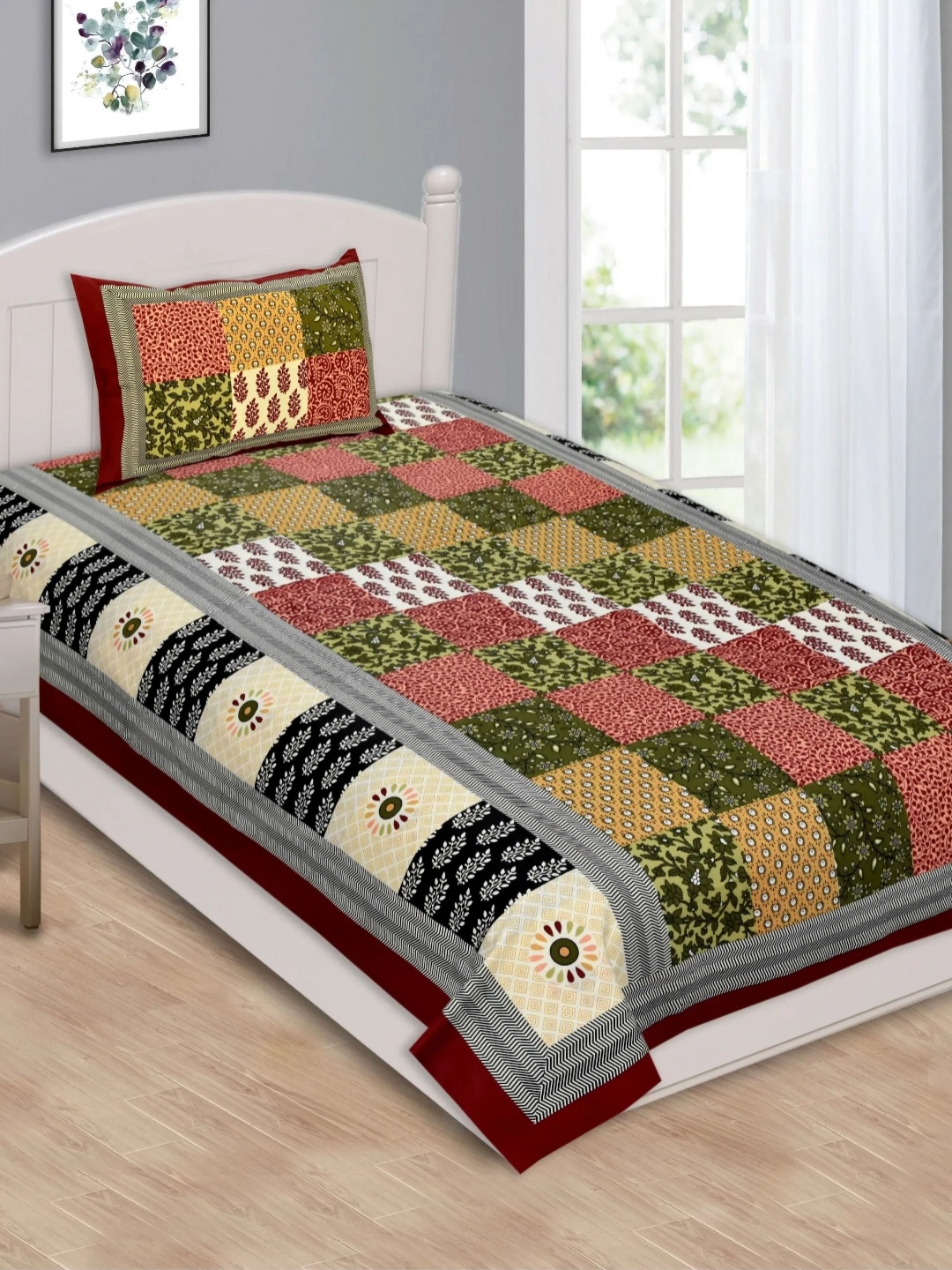 LIVING ROOTS Green & Red Ethnic Motifs Cotton 144 TC Single Bedsheet with 1 Pillow Covers
LIVING ROOTS Green & Red Ethnic Motifs Cotton 144 TC Single Bedsheet with 1 Pillow Covers