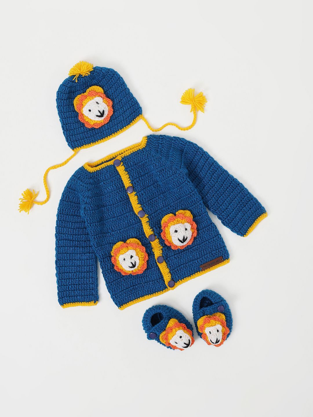 The Original Knit Unisex Kids Lion's Pride Embroidered Sweater With Cap & Booties, Blue
The Original Knit Unisex Kids Lion's Pride Embroidered Sweater With Cap & Booties, Blue