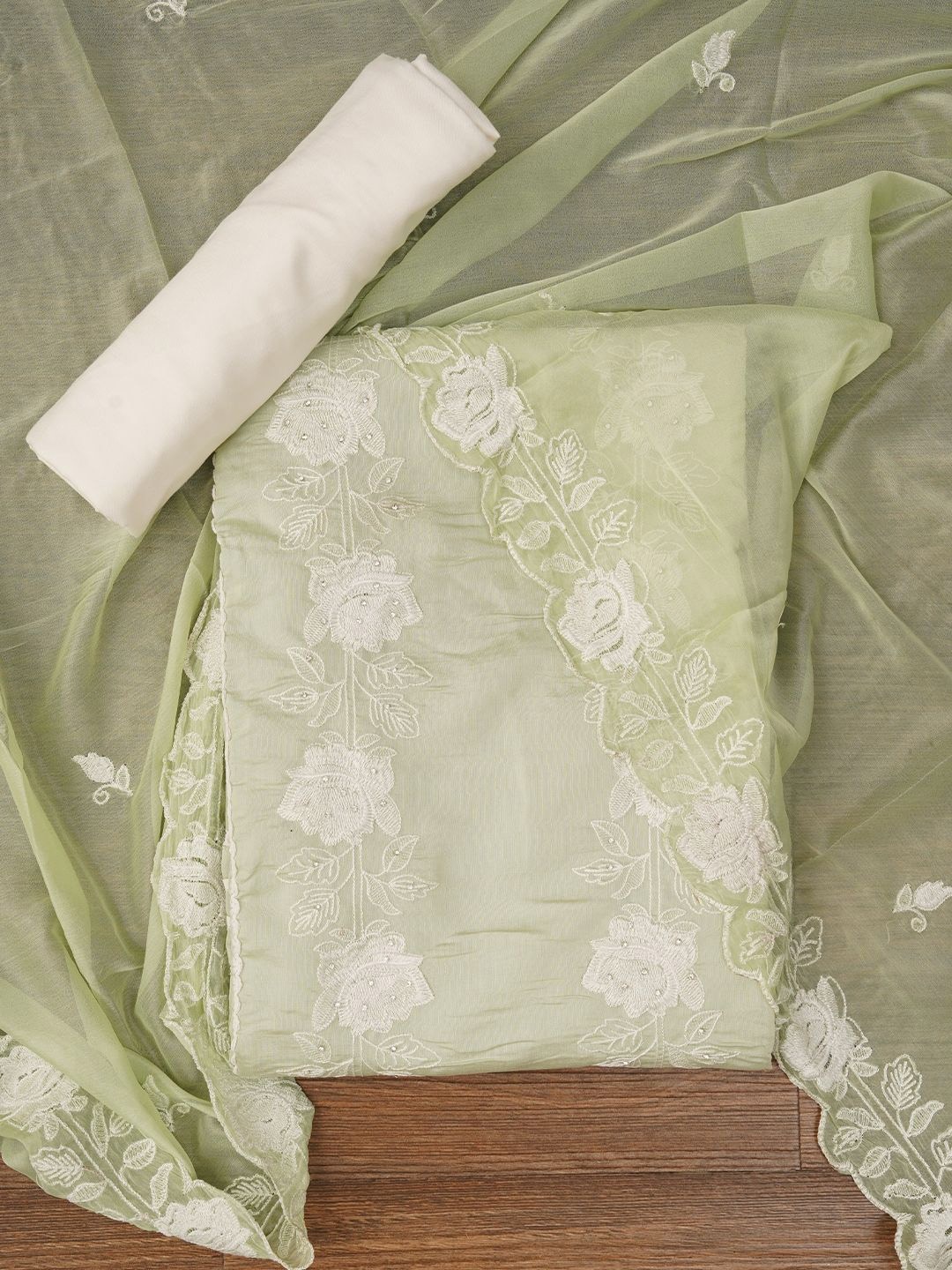 Jaipur Kurti Unstitched Floral Embroidery Silk Blend Dress Material with Dupatta, Green
Jaipur Kurti Unstitched Floral Embroidery Silk Blend Dress Material with Dupatta, Green