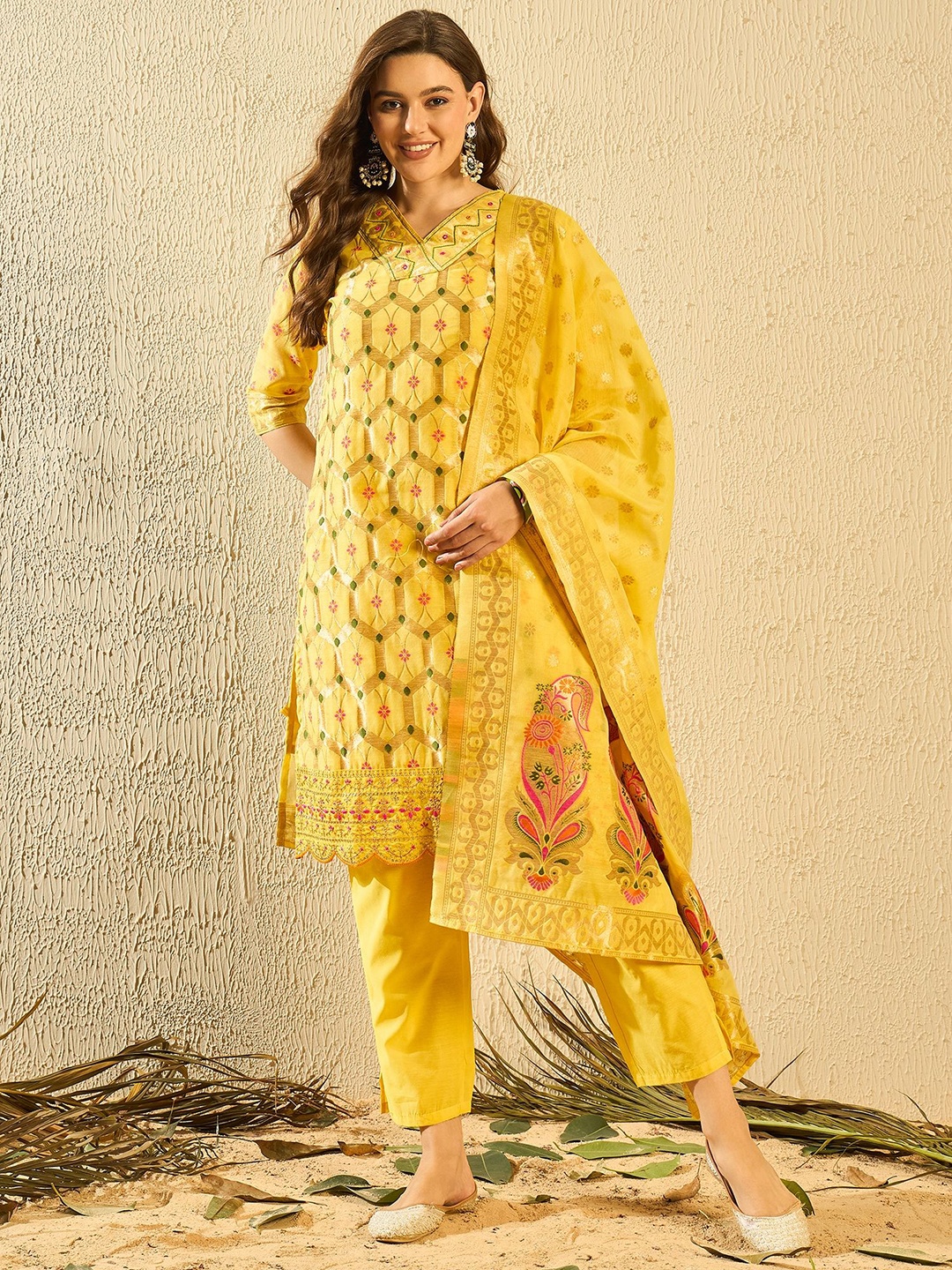 SERONA FABRICS Floral Regular Chanderi Cotton Straight Kurta with Trousers & Dupatta, Yellow
SERONA FABRICS Floral Regular Chanderi Cotton Straight Kurta with Trousers & Dupatta, Yellow