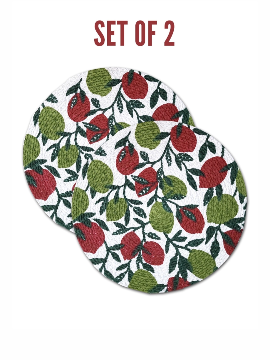 ANA Green & Maroon 2 Pieces Leaf Printed Cotton Round Reversible Kitchen Placemats
ANA Green & Maroon 2 Pieces Leaf Printed Cotton Round Reversible Kitchen Placemats