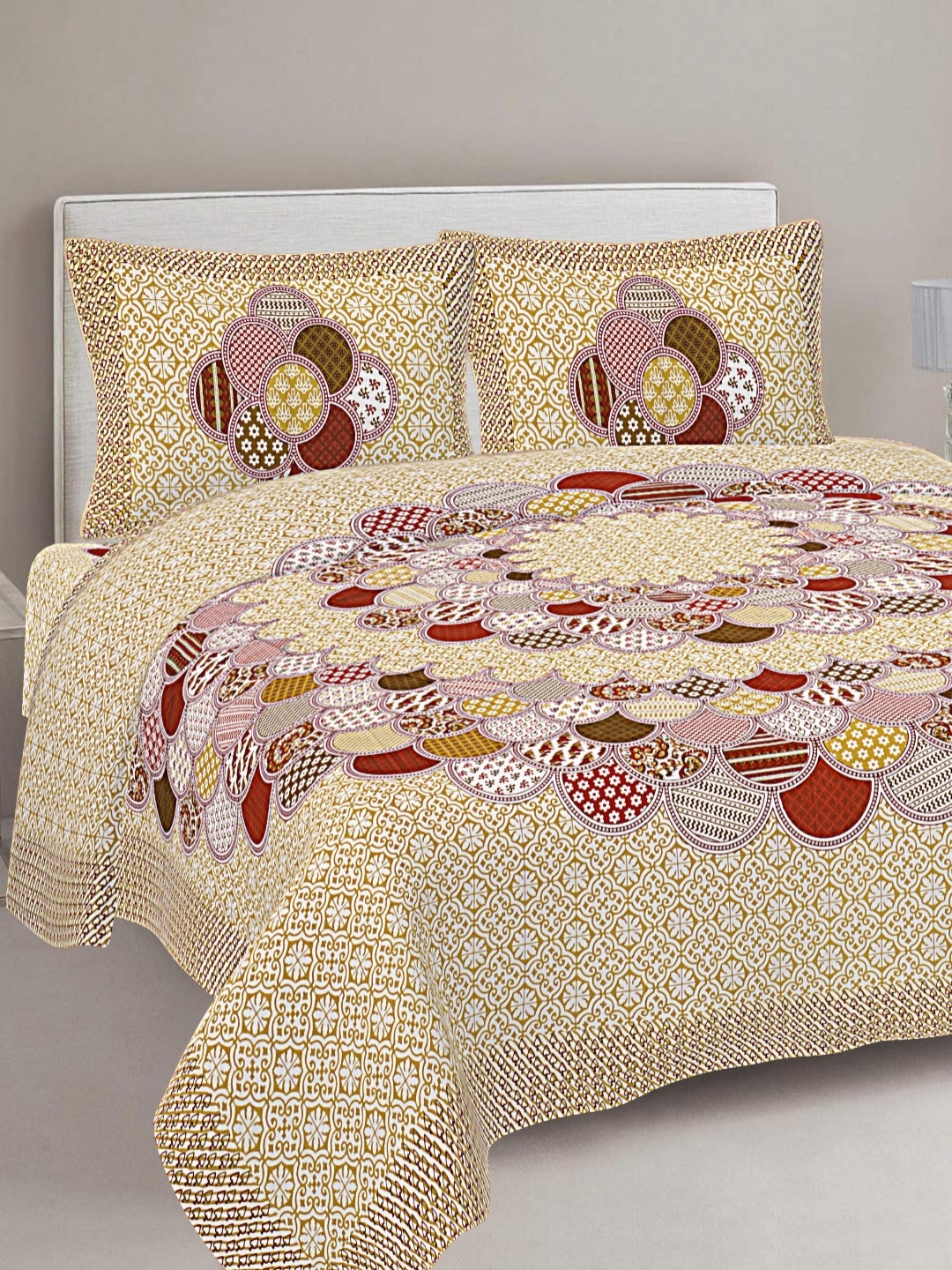 FrionKandy Living Beige & Red Printed Cotton 180 TC King Bedsheet With 2 Pillow Covers
FrionKandy Living Beige & Red Printed Cotton 180 TC King Bedsheet With 2 Pillow Covers