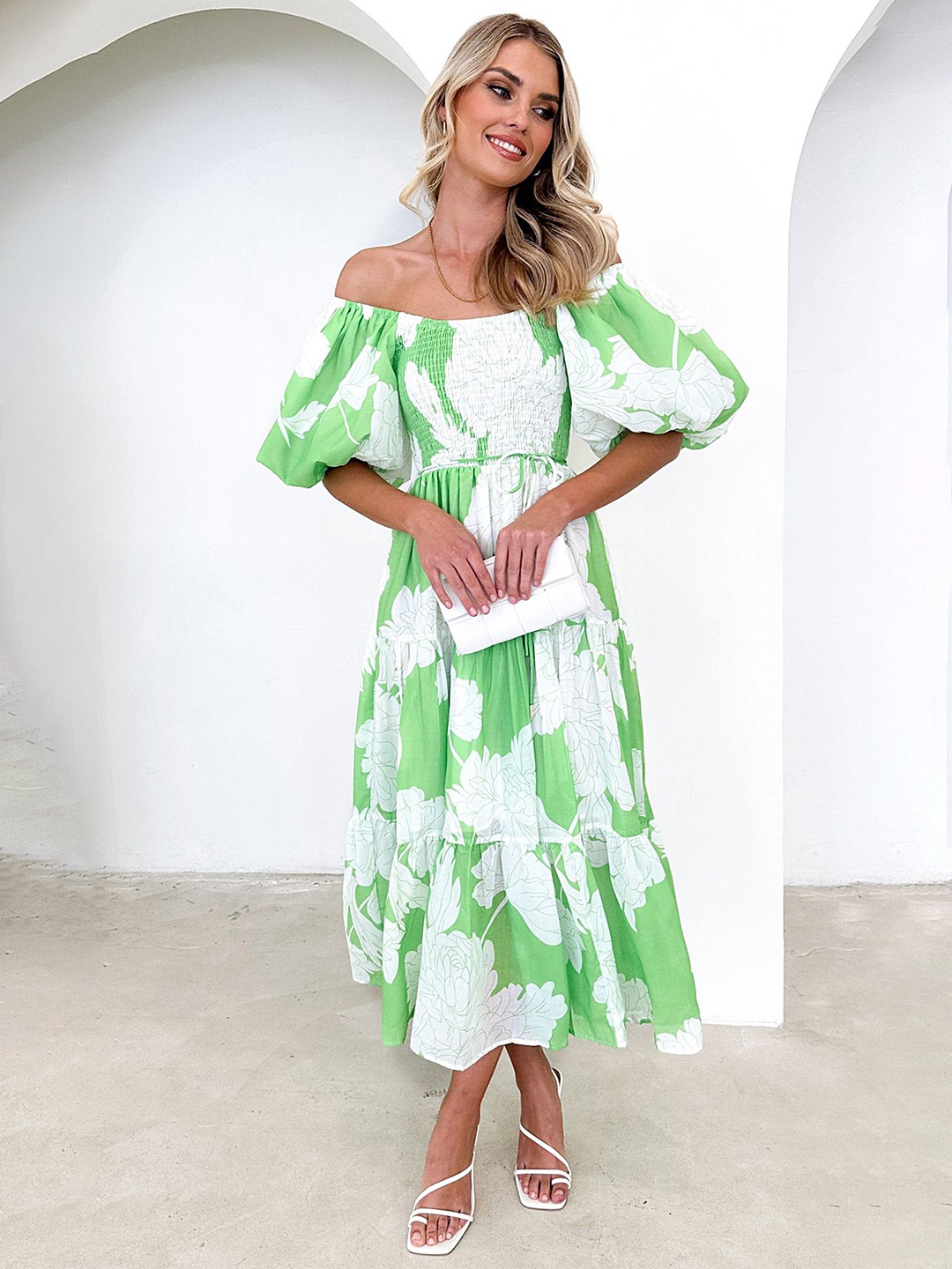 LULU & SKY Women Floral Printed Off-Shoulder Puff Sleeve Fit & Flare Midi Dress, Multi
LULU & SKY Women Floral Printed Off-Shoulder Puff Sleeve Fit & Flare Midi Dress, Multi