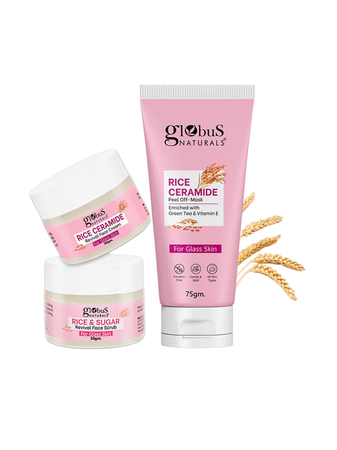 Globus naturals Set Of 3 Rice Ceramide Face Cream Face Scrub & Peel off Mask Combo, White
Globus naturals Set Of 3 Rice Ceramide Face Cream Face Scrub & Peel off Mask Combo, White