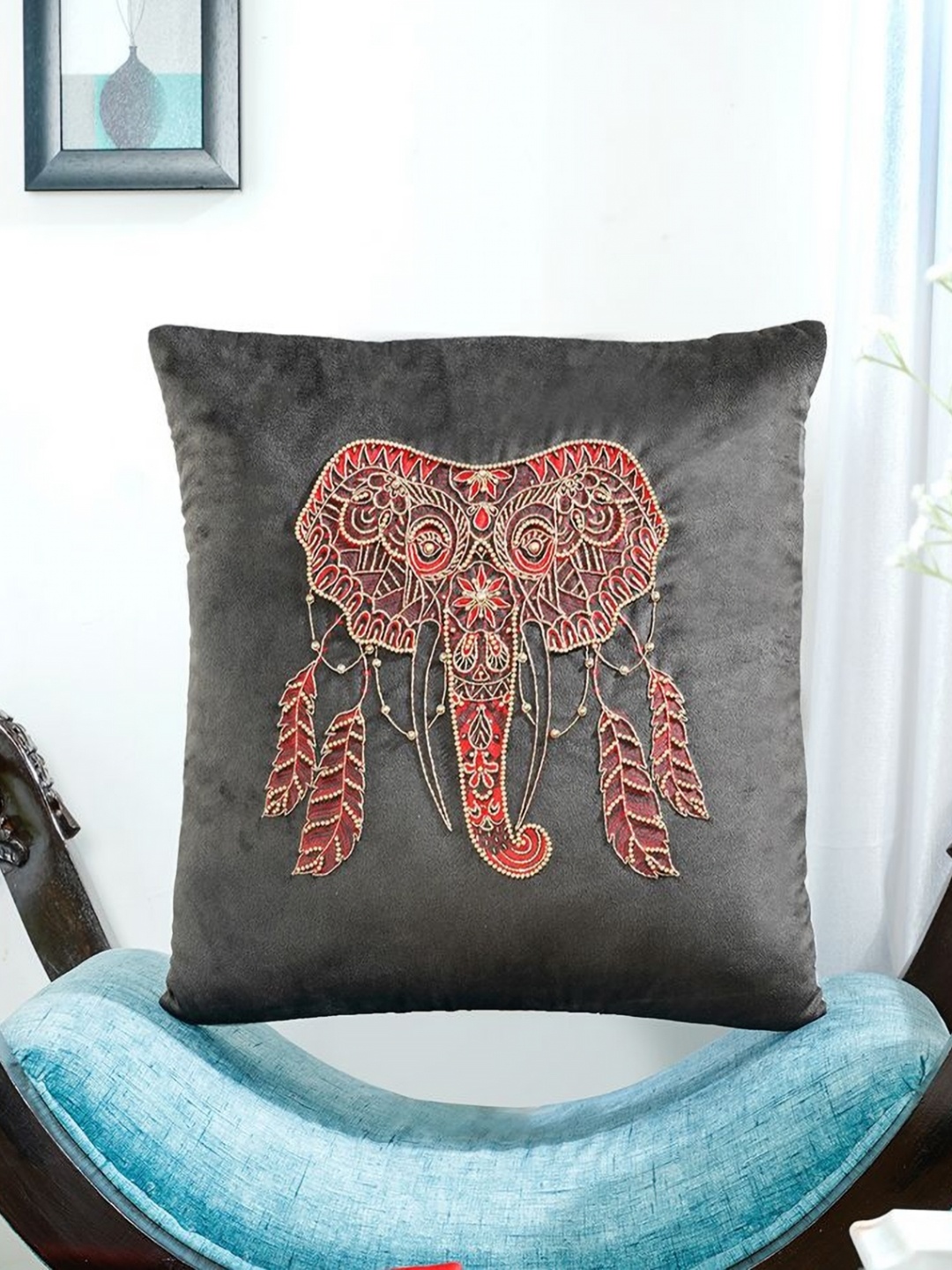 Mid July Home The Elephant's Adornment Black & Red Embroidered Single Square Cushion Cover
Mid July Home The Elephant's Adornment Black & Red Embroidered Single Square Cushion Cover