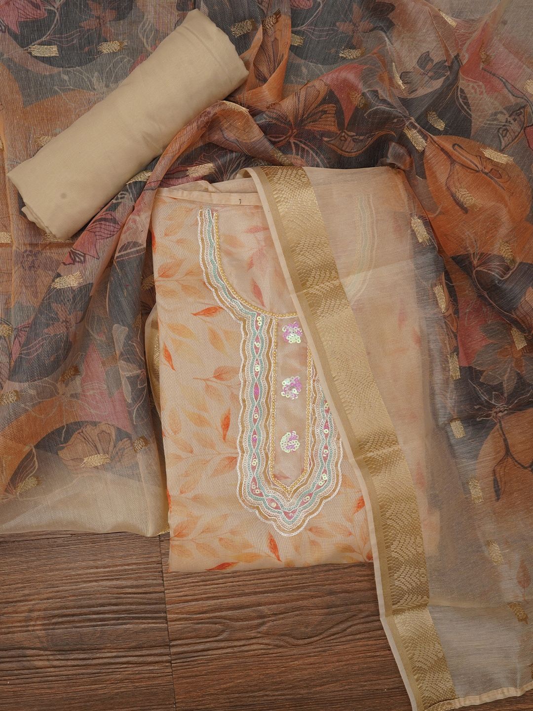 Jaipur Kurti Sequin Work Floral Printed Cotton Blend Dress Material with Dupatta, Beige
Jaipur Kurti Sequin Work Floral Printed Cotton Blend Dress Material with Dupatta, Beige