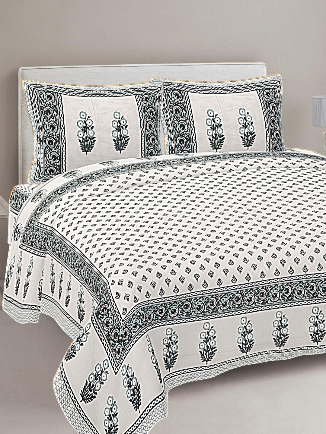 FrionKandy Living Grey & White Printed Cotton 180 TC King Bedsheet With 2 Pillow Covers
FrionKandy Living Grey & White Printed Cotton 180 TC King Bedsheet With 2 Pillow Covers