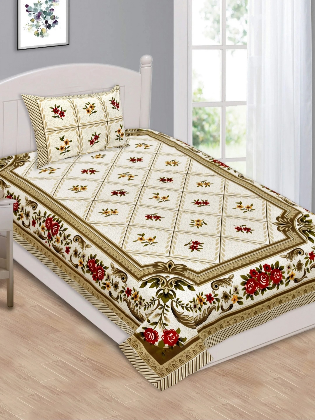 LIVING ROOTS Red Ethnic Motifs Cotton 144 TC Single Bedsheet with 1 Pillow Covers, Cream
LIVING ROOTS Red Ethnic Motifs Cotton 144 TC Single Bedsheet with 1 Pillow Covers, Cream