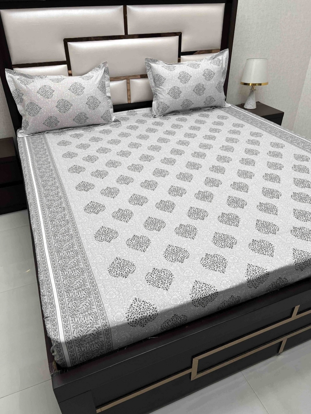Pure Decor Royal Passion Grey Ethnic 300 TC Pure Cotton Queen Bedsheet & 2 Pillow Covers
Pure Decor Royal Passion Grey Ethnic 300 TC Pure Cotton Queen Bedsheet & 2 Pillow Covers