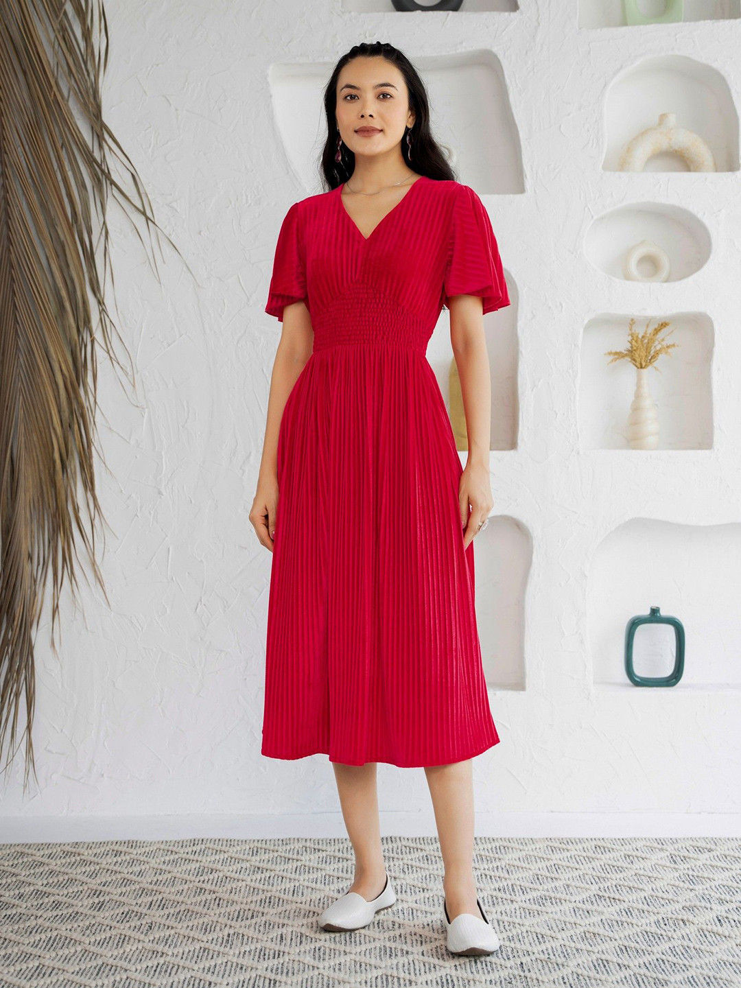 AASK Floral Puff Sleeve Velvet Fit & Flare Dress, Peach 
AASK Floral Puff Sleeve Velvet Fit & Flare Dress, Peach